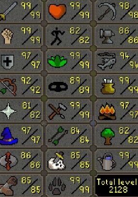 Main | 2120+ Total Level | 300+ QPs | 99 Attack | 99 Strength | 97 Defence | 97 Mage | 85 Slayer | E. Void | Firecape | Skilling Outfits