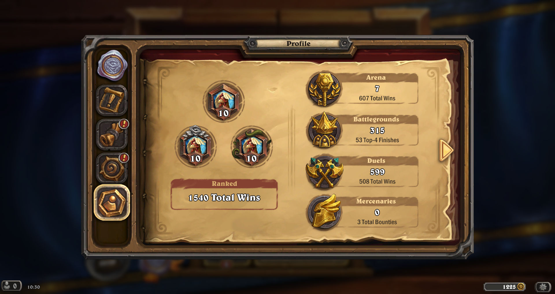 EUW | Hearthstone | 1225 Gold | +73 Card Packs | Total Hero Levels: 498 | 70 Craftable Legendary Cards | 6 Card Packs - ChicksJHS1