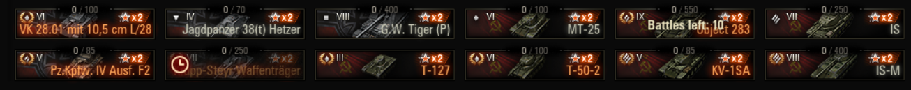 EU | 8 Premium Tanks | 1 Tier X tank, 1 Tier IX tank, 2 Tier VIII tanks | 6 Trophies | 530 Achievements Score