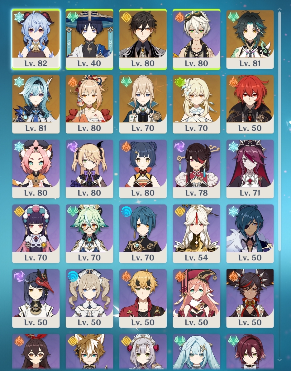 [AR 56, ASIA] Female Traveler | 36 Characters | 5* Ganyu, Wanderer, Zhongli, Xiao,  Yoimiya, Diluc, Jean++ - ChicksYGI4