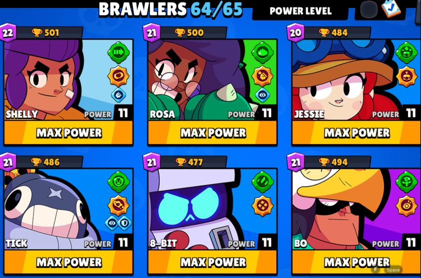 Android & iOS | Level 178 | 64 Brawlers | 28397 Trophies | 14 Maxed | 43 Skins - chicksbrawl9