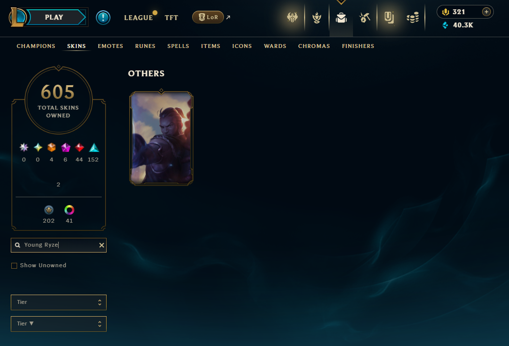 NA | 605 Skins | 162 Champions | PAX Twisted Fate , Young Ryze , Silver Kayle | 5 Mythics | ChicksQLOLS02