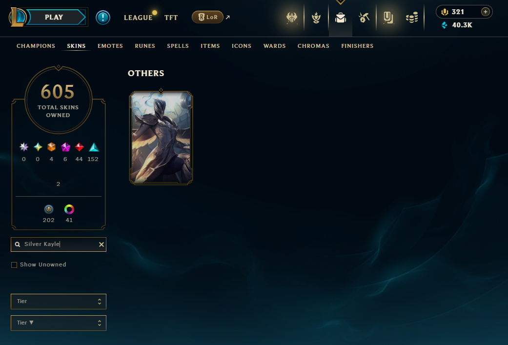 NA | 605 Skins | 162 Champions | PAX Twisted Fate , Young Ryze , Silver Kayle | 5 Mythics | ChicksQLOLS02