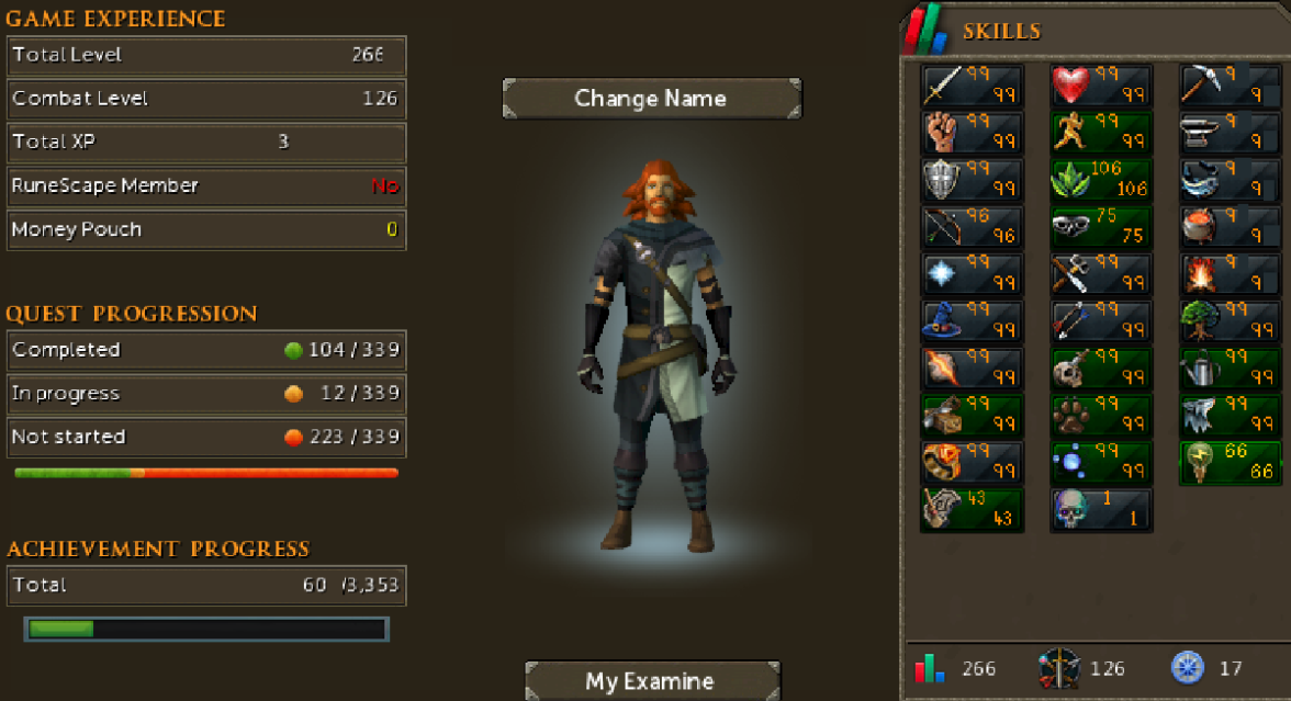 RS3 Main 2660+ Total 170+ QP 99 Attack 99 Strength 99 Defence